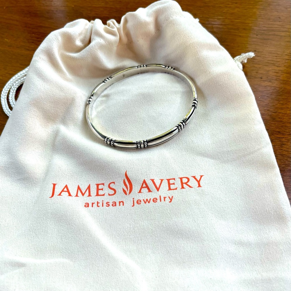 James Avery Retired 925 Sterling Silver Thatch Station Bangle Bracelet - Picture 6 of 7